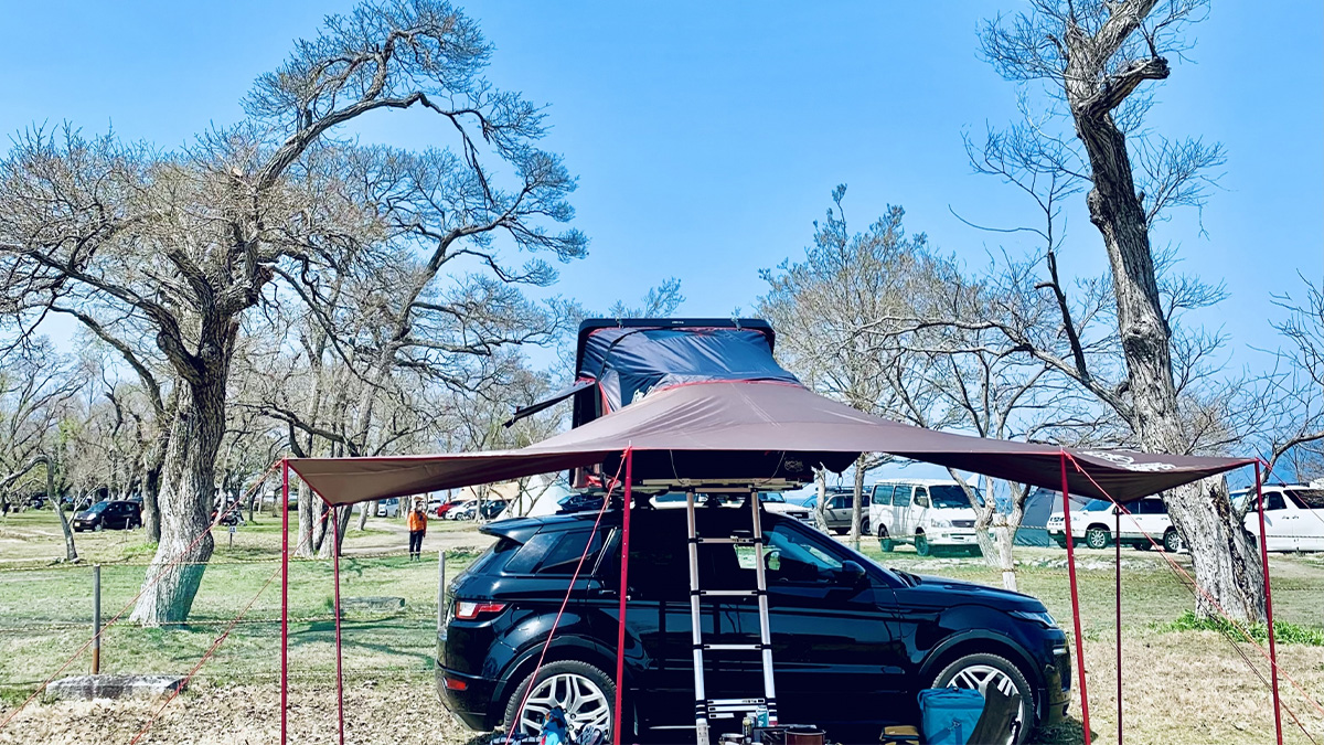 車に設置したルーフテント